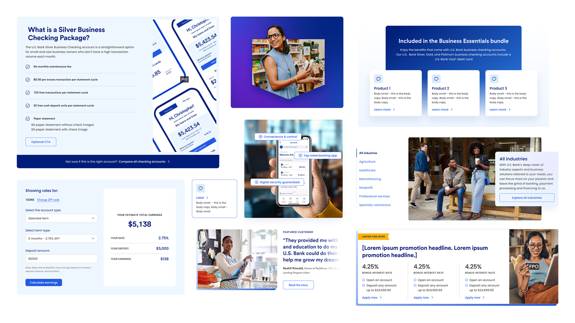 New components that support users in their journey from accolades banners, industry selector, pre-requisite product overview, to a product recommender.